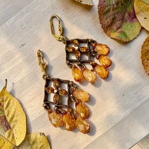 Brown/Amber Color Crystal Dangle Earrings